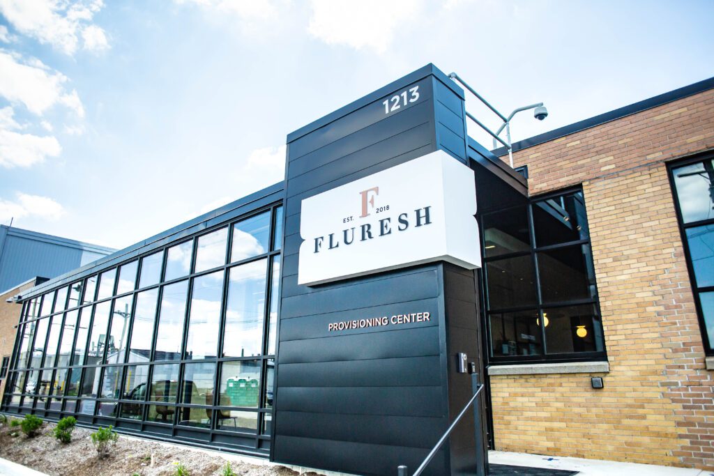 Exterior view of the Fluresh dispensary building in Grand Rapids