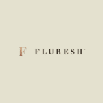 Fluresh dispensary logo with copper F icon and wordmark