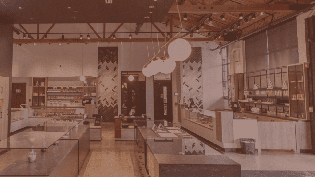 Fluresh dispensary interior in Grand Rapids Michigan showing spacious retail floor with product displays and modern lighting