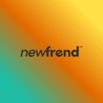 Newfrend logo on vibrant orange, yellow, and teal gradient background