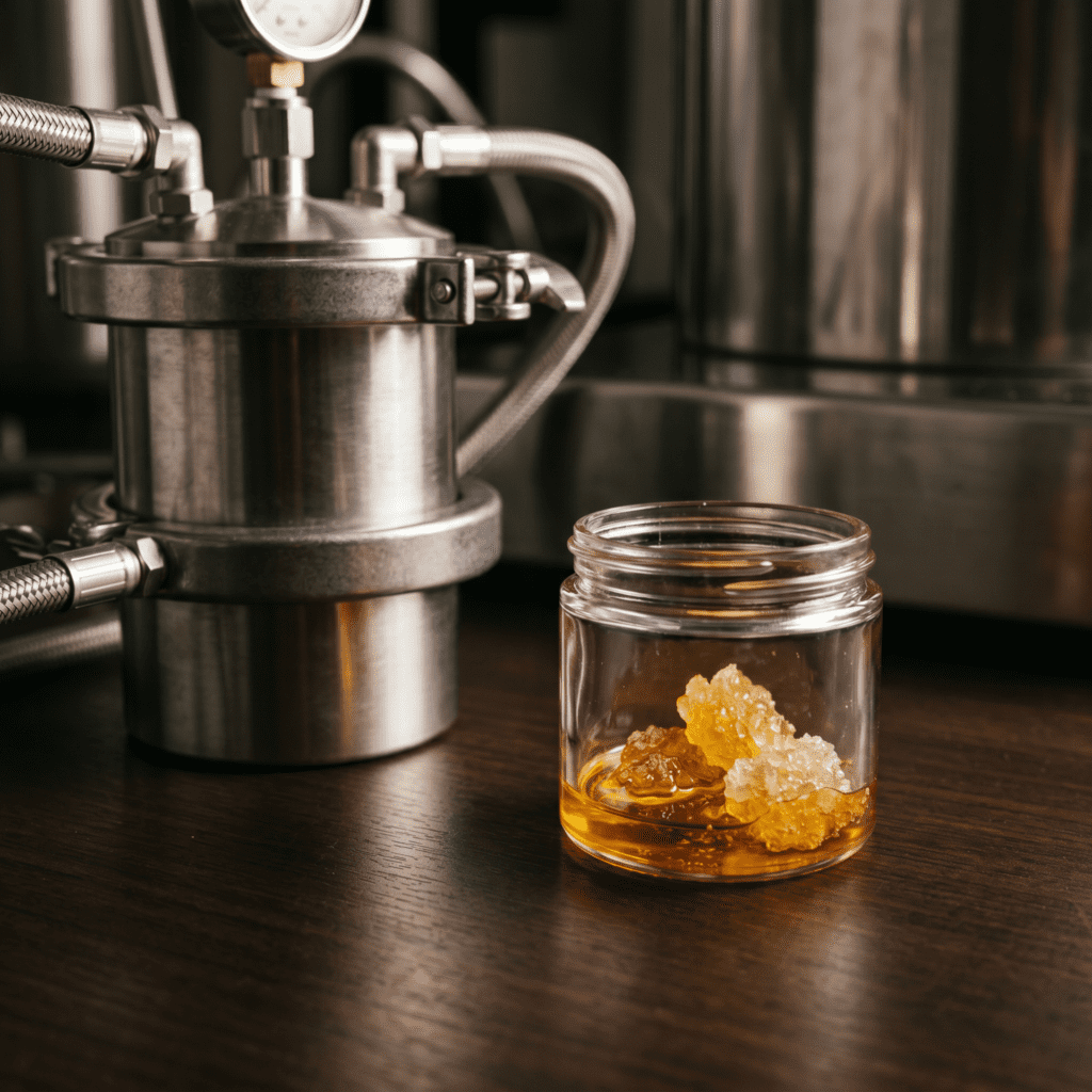 sealed vessel  and crystallization stage, the glass jar shows the end product forming how are liquid diamonds made