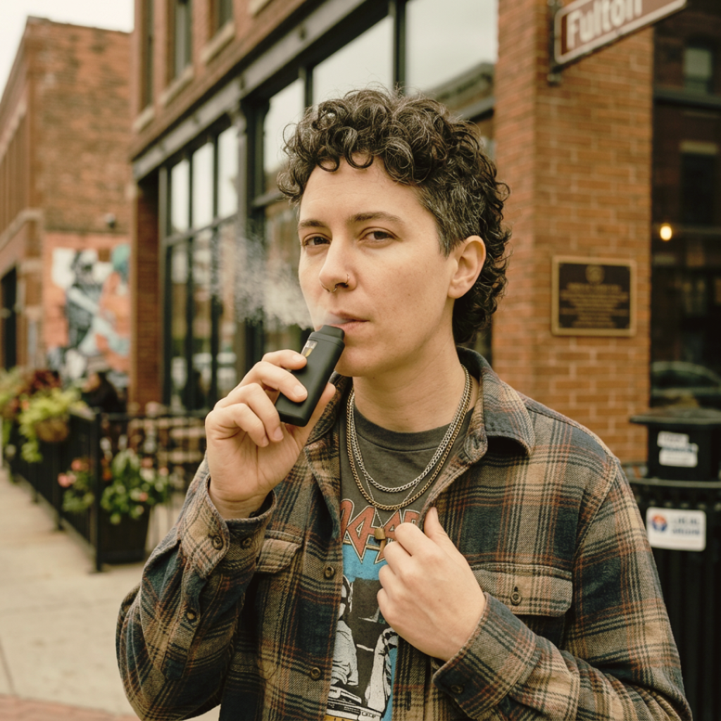 person smoking a 2 g disposable marijuana vape in Grand Rapids Michigan